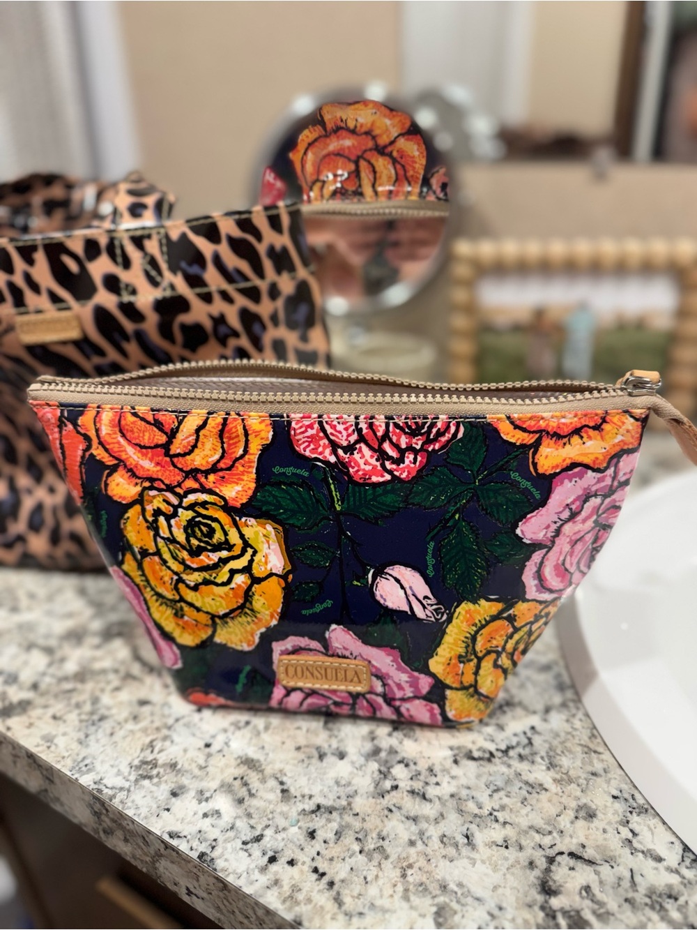 Consuela Floral Cosmetic Pouch - Yellow & Pink Rose Print